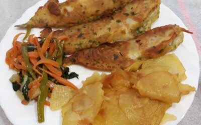 Fish & Chips de bròtola amb verdures al wok
